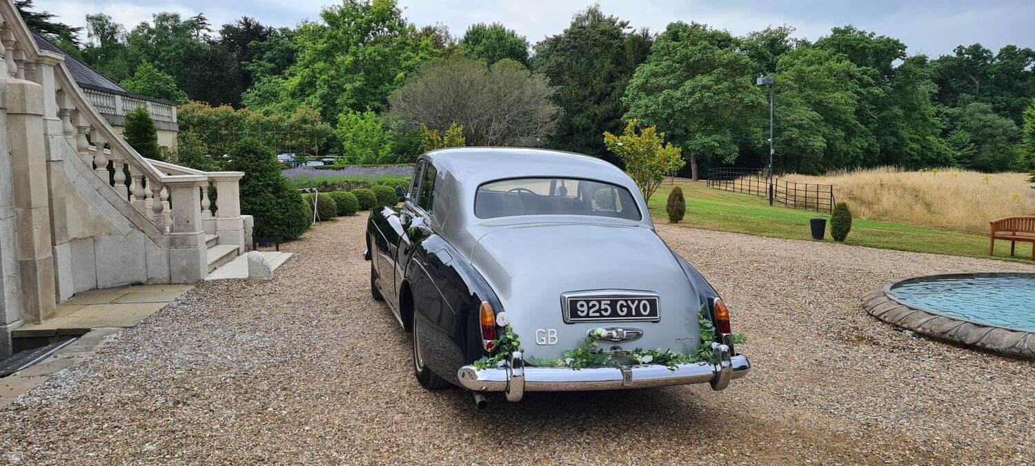 rear of luxury car decorated with flowers