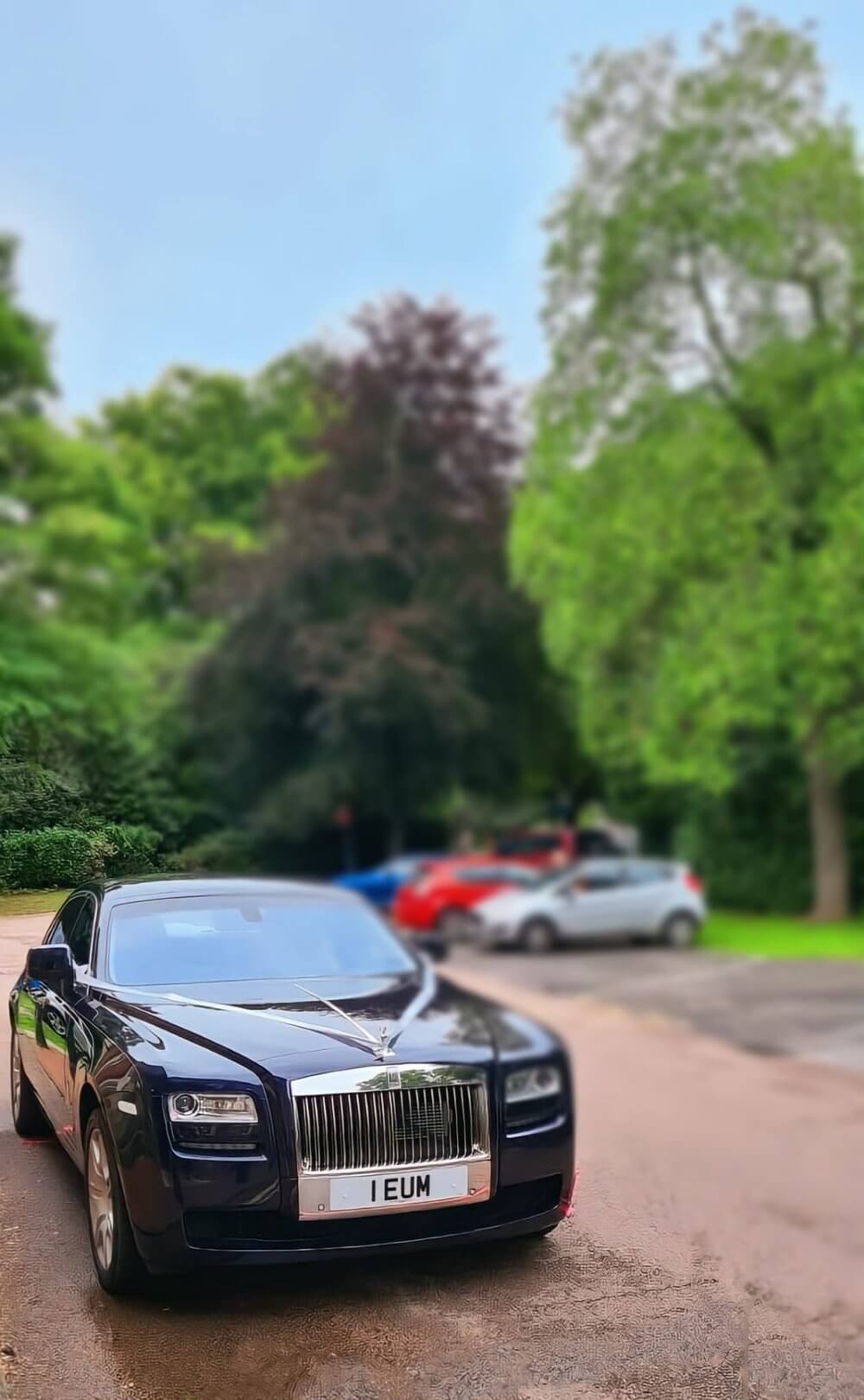 Dark Blue car with blurred background